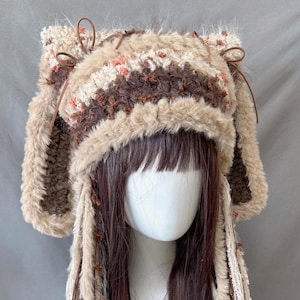 Oat Coco Bunny hat, Warm Winter Hat, Knitted bunny beanie, Cat ear hat, Crochet bunny hat, EGL beanie, Rabbit hat