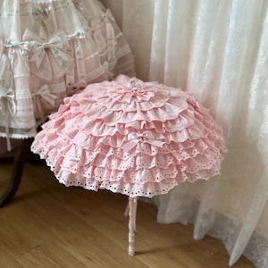 Pink parasol with cascading ruffles, Lolita Costume, Red lace lolita umbrella, wedding