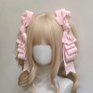 Sugarfizz Hair Clips, Satin Ribbon, Lolita fashion, kawaii ribbon, hair bow barrette, pastel goth bow hair clasp, Fancy Hairslides & Clips