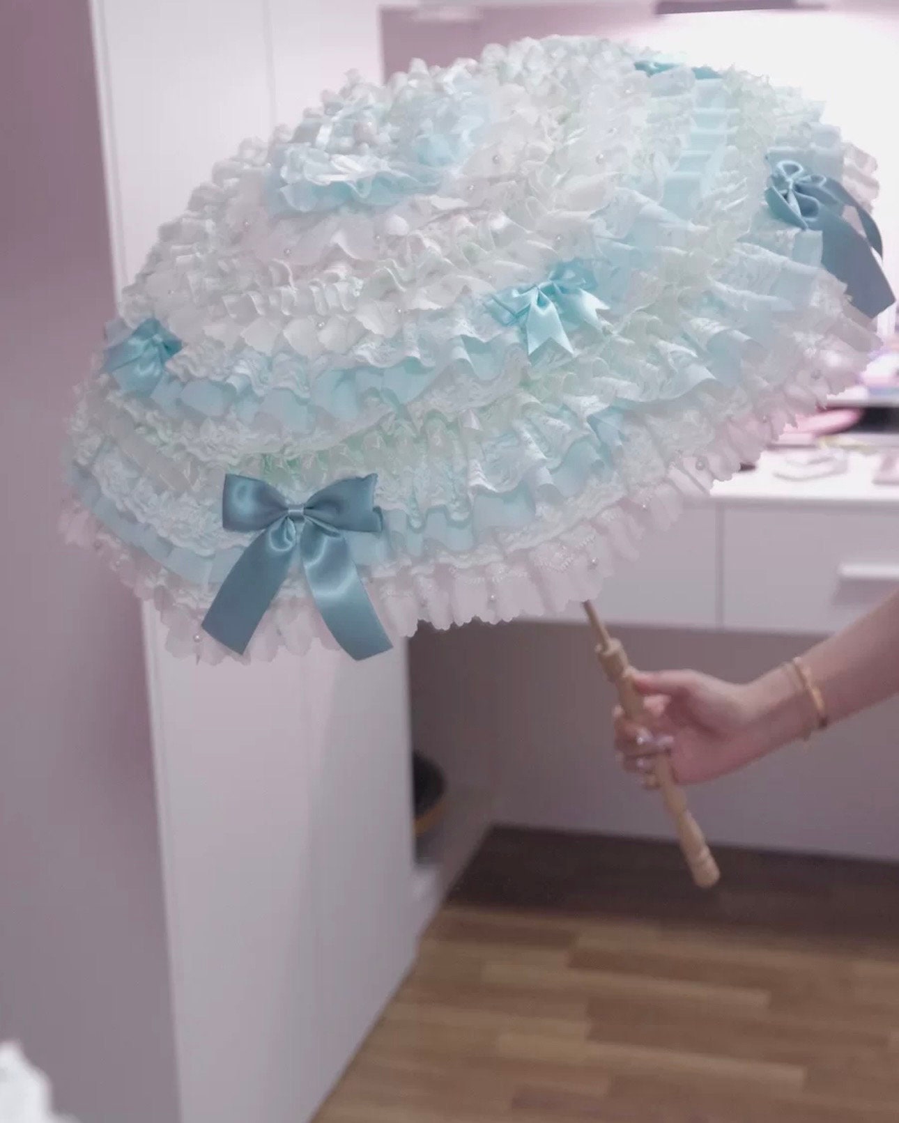Tiffiny Lolita Fashion Parasol, Pink Bow Tie Lace Umbrella Tiffiny Lolita Fashion Parasol, Pink Bow Tie Lace Umbrella