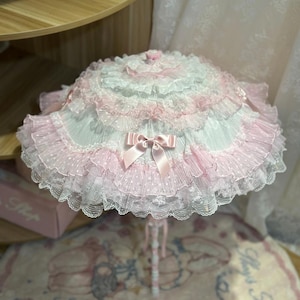 Sakura Polka Dot Lolita Parasol, Cherry Blossom pink lace umbrella, classy and elegantly, wedding