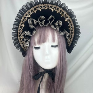 Custom Gothic Lolita hat, Lolita hat, Bonnet, lolita fashion,  black, Lolita accessories