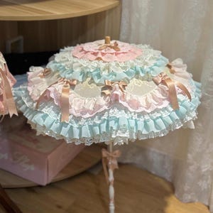Pink Greenish Lolita Parasol,  Sweet Lolita Lace umbrella, Classy and elegantly, Kawaii lolita accessories, wedding