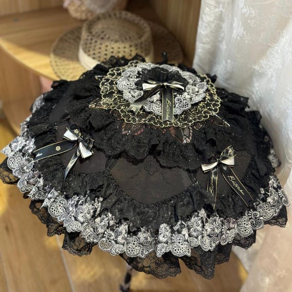 Gothic Lolita Parasol, Black Lace Umbrella, Classy and Elegantly