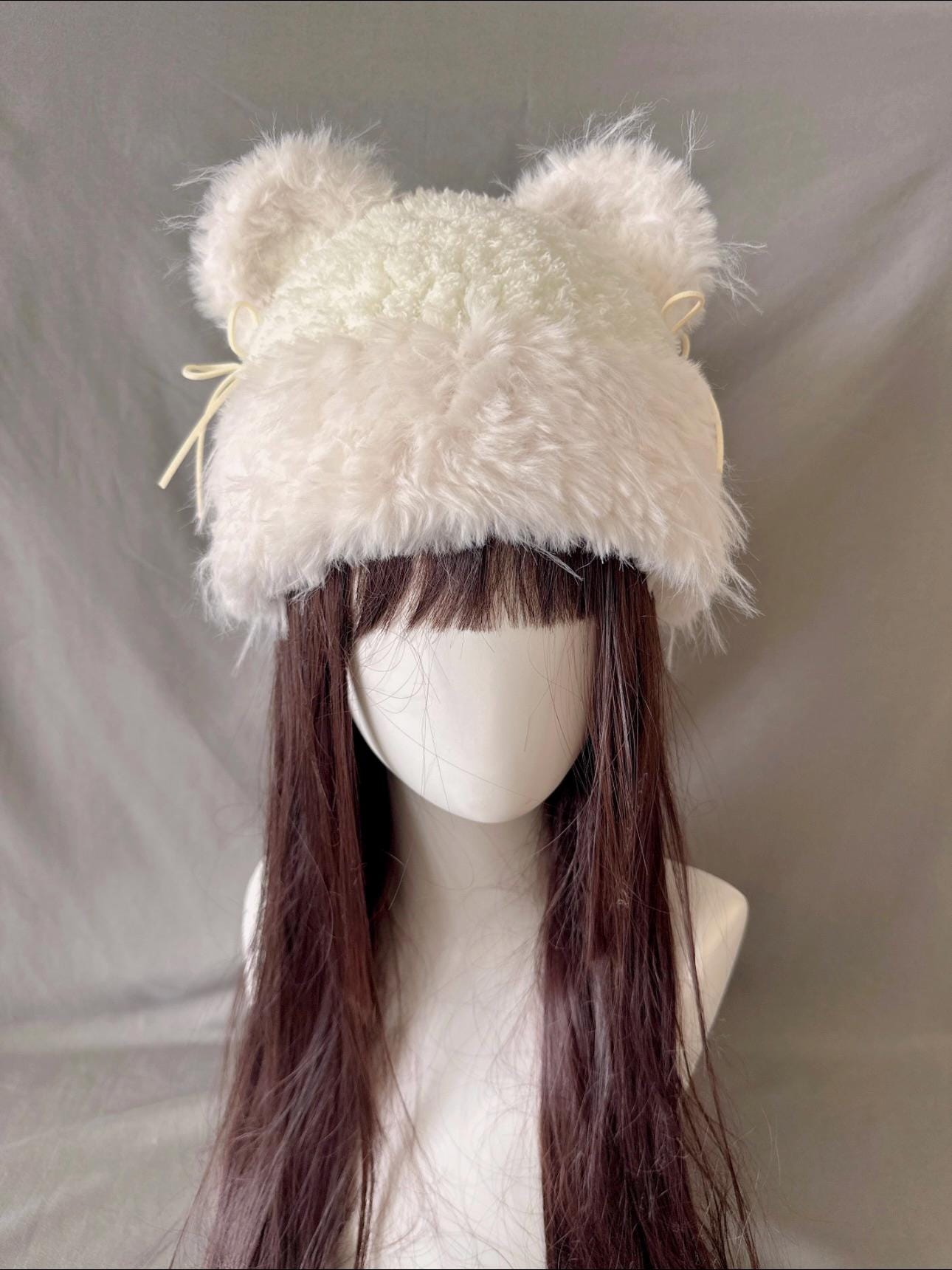 Cream Teddy Bear Hat | Fluffy Winter Beanie With Bear Ears  display picture 2