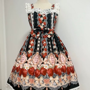 Super Sweet Strawberry Lolita TeaParty Dress, Lolita Costume, Black Pink, Lolita fashion, Plus size lolita
