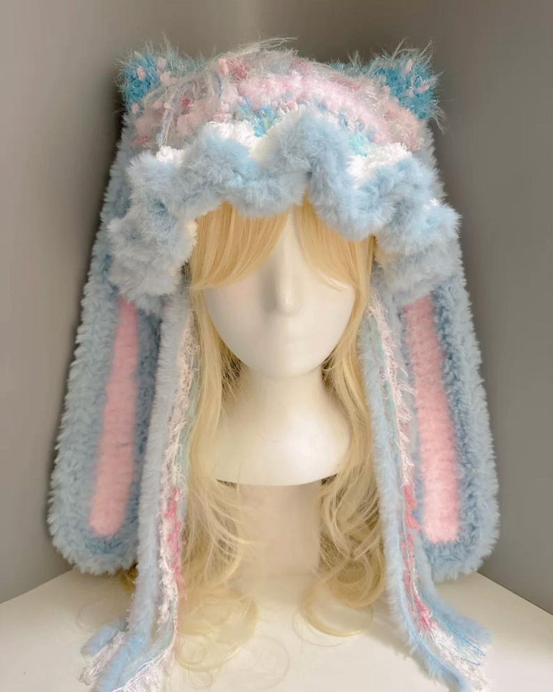 Kawaii Jellyfish Bunny Hat, Knitted Bunny Beanie, Cat Ear Hat, Crochet ...