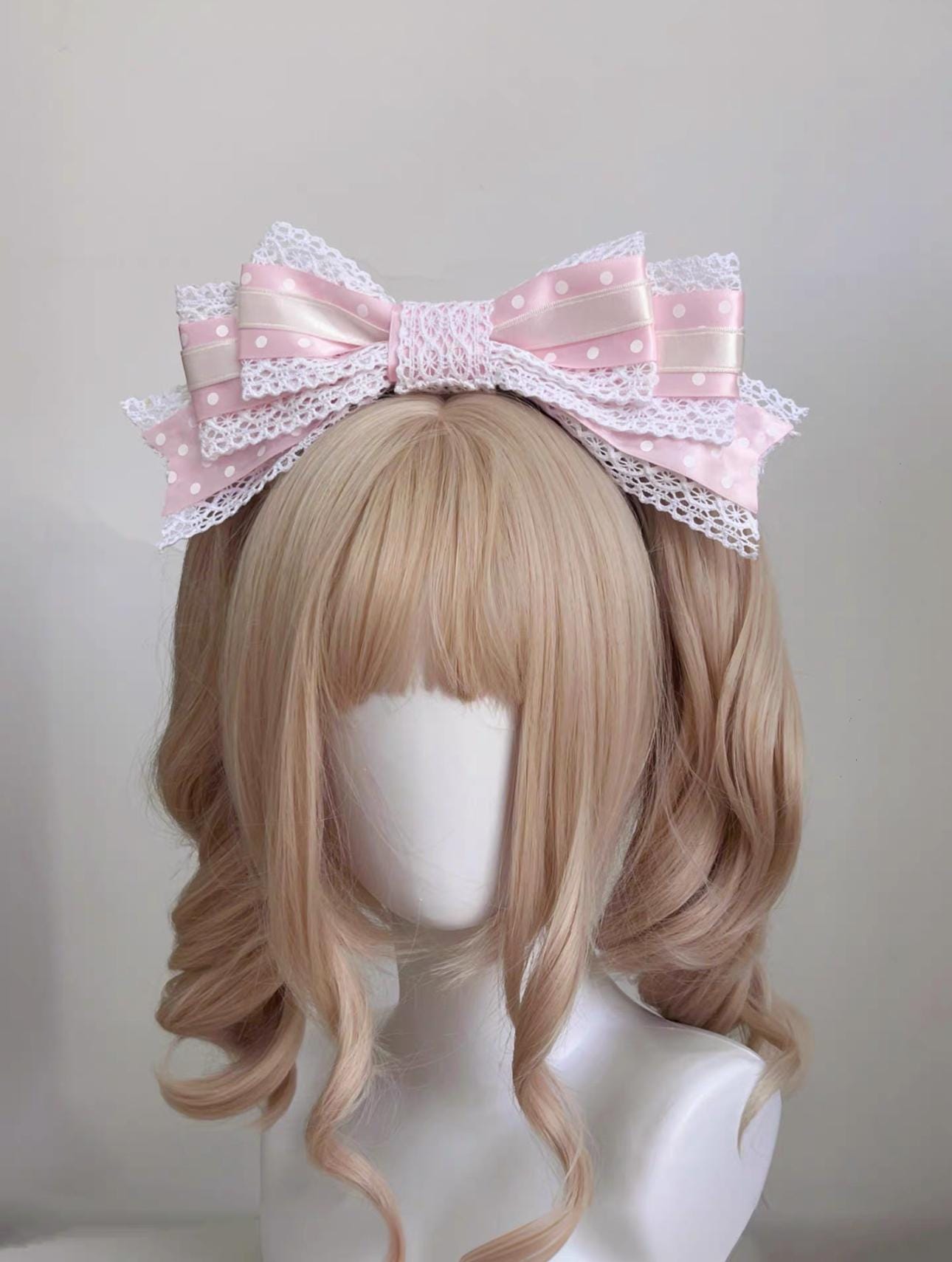 Pink Polka Dot Lace Bow Headband – Sweet Lolita Hair Accessory | Kawaii ...
