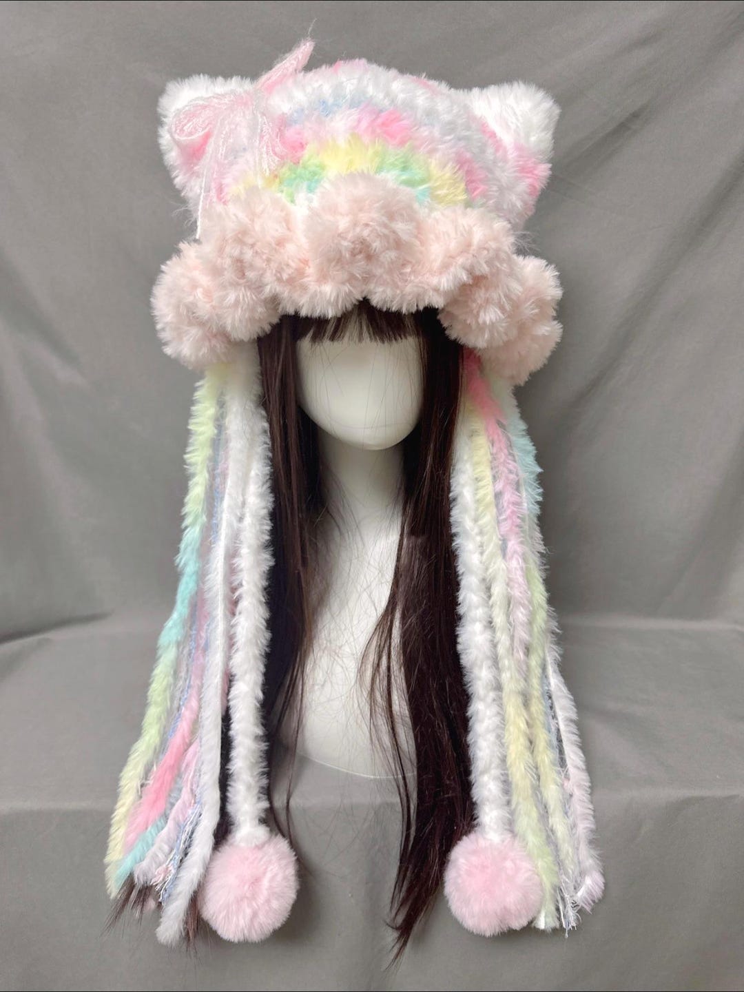 Rainbow Pastel Cat Ear Hood| Animal Hat | Kawaii Pastel Winter Hat ...