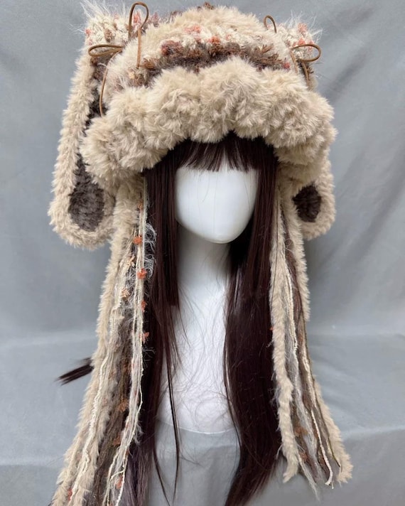 Oat Coco Jellyfish Bunny hat, Warm Winter Hat, Knitted bunny beanie, Cat ear hat, Crochet bunny hat, EGL beanie, Rabbit hat