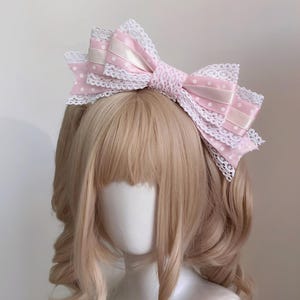 Pink Polka Dot Lace Bow Headband – Sweet Lolita Hair Accessory | Kawaii Coquette Headpiece | Fairy Kei Bow | Cute Cosplay Wig Decor