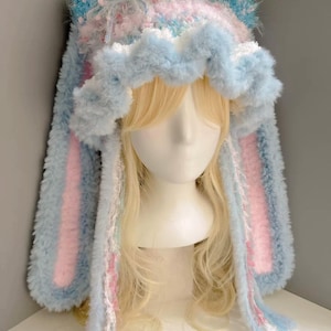 Kawaii Jellyfish Bunny hat, Knitted bunny beanie, Cat ear hat, Crochet bunny hat, EGL beanie, Rabbit hat