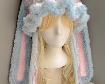 Kawaii Jellyfish Bunny hat, Knitted bunny beanie, Cat ear hat, Crochet bunny hat, EGL beanie, Rabbit hat