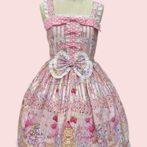 Vestido Lolita Plus Size TeaParty, Laço de Bolinhas, Kawaii Lolita, Moda Pink Lolita