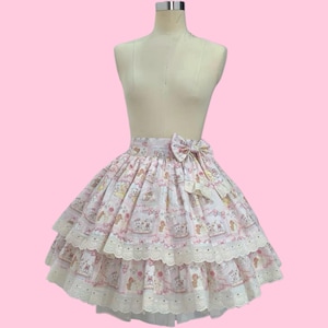 Sweet Bear Afternoon Tea Lolita Skirt, Pink Lace Ruffle Skirt, Classic Lolita Fashion, Custom Size, Plus Size Friendly