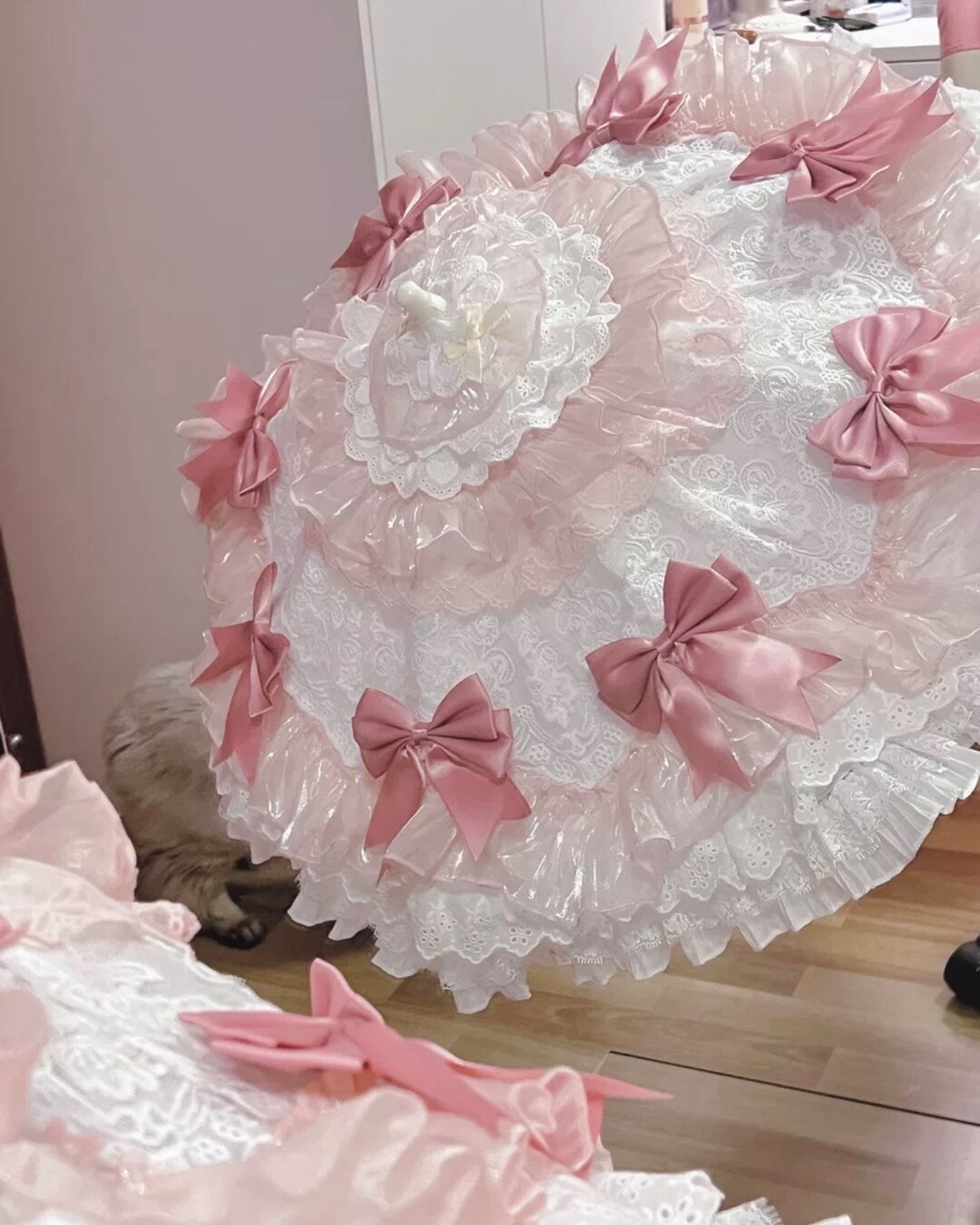 Ddujbtp Parapluie Long Dentelle Gothique Lolita – Grand Parasol Semi-Automatique Princesse Mariage & Pluie