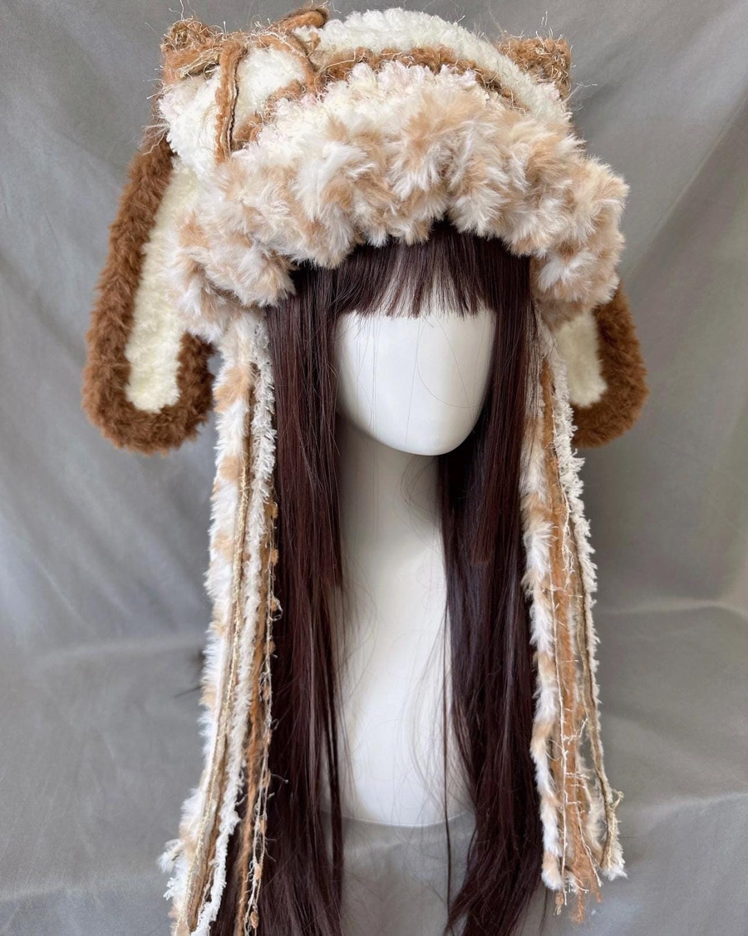 Oat Latte Jellyfish Bunny Hat, Pom-pom Knitted Bunny Beanie, Cat Ear ...
