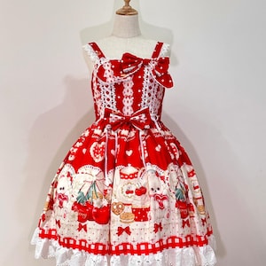 Costume Cherry Dessert Lolita Dress, Sweet Lolita fashion,  Pink dressPlus size Lolita, JSK, Custom size