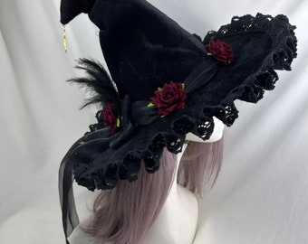Sombrero de bruja lolita gótica, rosa oscuro, sombrero lolita, tocado lolita, Halloween