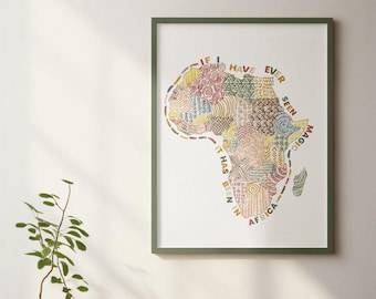 African Magic Wall Art, Africa Map Wall Art, African Countries, Watercolor Painting, Digital Print, Boho Colors, Magic in Africa Quote