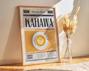 Kahawa Wall Art, African Poster, Vintage Coffee Art, Swahili Poster, Tanzania, Newspaper Poster, African Wall Art, Retro Poster, Travel Art