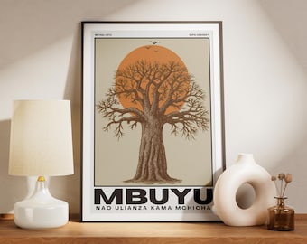 Baobab Tree Wall Art, Swahili Quote Poster, Mbuyu Poster, African Proverb, Tanzania, Africa Poster, Swahili Proverb, African Tree Wall Art