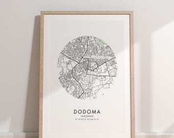 Dodoma Map, Tanzania Street Map, Capital City, Africa City Map, Modern Africa Map, Dodoma Poster, Minimalistic Map, Circle Map,Travel Poster