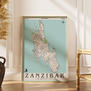 Zanzibar Map, Island Wall Art, Tanzania Street Map, Africa Map, Zanzibar Poster, Travel Poster, Tanzania, Zanibar, Map Wall Art, Africa Travel
