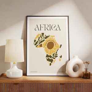 Africa Sunflower Map, Africa Map, Floral Poster,Abstract Flower Art,Africa Love Sunflowers, African Wall Art, Modern Flowers, Travel Africa