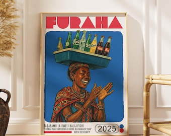 Furaha Poster, African Wall Art, Swahili Poster, Tanzania, Retro Poster, Black Woman Art, Modern Africa Art, Travel Art, Zanzibar, Kenya