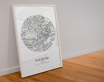 Nairobi City Map, Kenya Street Map, Minimalistic Africa Map, Nairobi Poster, Circle Map, Travel City Poster, Kenya, African Wall Art,Swahili