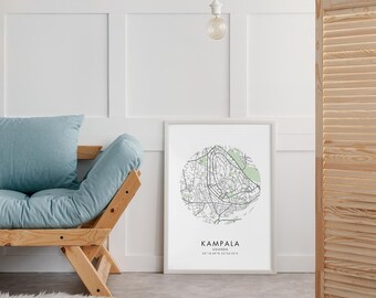 Kampala City Map, Uganda Street Map, Minimalistic Africa Map, Kampala Poster, Circle Map, Travel City Poster, Uganda, African Wall Art