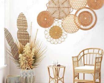 7Pcs Rattan Hanging Woven  Wall Decor