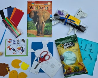 LITTLE KIDS Safari Fun Activity Box - Screen Free Sensory & Educational Fun perfect for birthday gift, home fun, road-trips or just because!