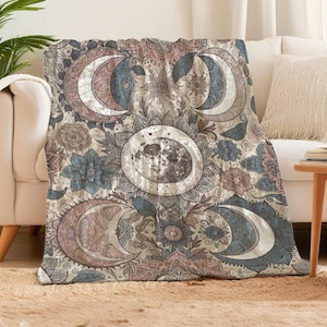 Boho Celestial Crushed Velvet Cozy Throw Soft Muted Pastel Ornate Celestial Boho Witchcore Cozy Blanket Aesthetic Abstract Moon Throw Gift
