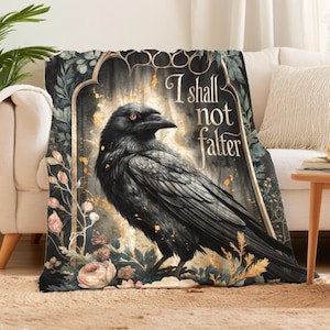 Beautiful Gothic Cottagecore Style Raven Crushed Velvet Throw Blanket Cozy Witchcore Home Decor Dark Academia Readers Gift Couch Throw Raven