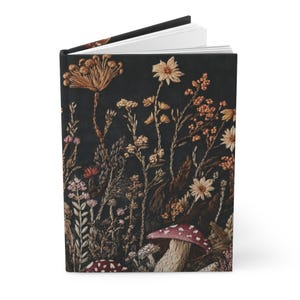 Faux Embroidered Botanical Journal, Cottagecore Mushrooms Herbs Design, Matte Hardcover Sketchbook image 5