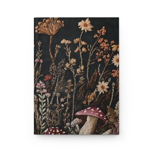 Faux Embroidered Botanical Journal, Cottagecore Mushrooms Herbs Design, Matte Hardcover Sketchbook image 3