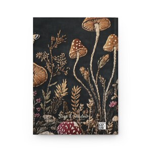 Faux Embroidered Botanical Journal, Cottagecore Mushrooms Herbs Design, Matte Hardcover Sketchbook image 4