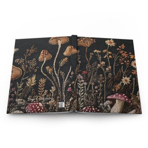 Faux Embroidered Botanical Journal, Cottagecore Mushrooms Herbs Design, Matte Hardcover Sketchbook image 6