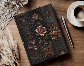 Dark Gothic Witchcore Floral Hardcover Journal Victorian Castlecore Aesthetic Notebook Dark Romance Stationary Faux Embossed Floral Notebook