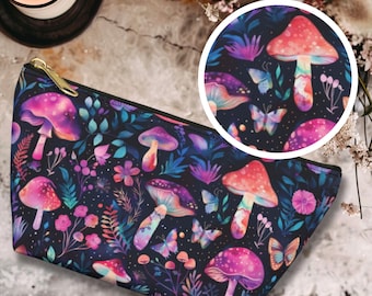 Mushroom Makeup Bag | Cottagecore Cosmetic Pouch | Witchy Toiletry Bag | Botanical Travel Organizer | Fairycore Zipper Bag Gift