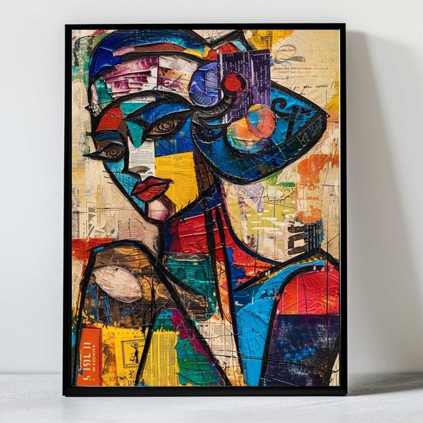 Colorful Unique Woman Portrait, Klimt Style Painting, Artful Aesthetic Living Room Wall Decor, Modern Home Wall Art, Printable Abstract Art