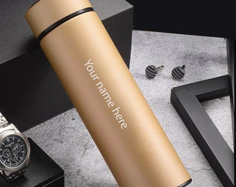 Beautiful insulated bottle with tea strainer, thermos bottle, drinking bottle personalized with name, great gift for woman / man / birthday