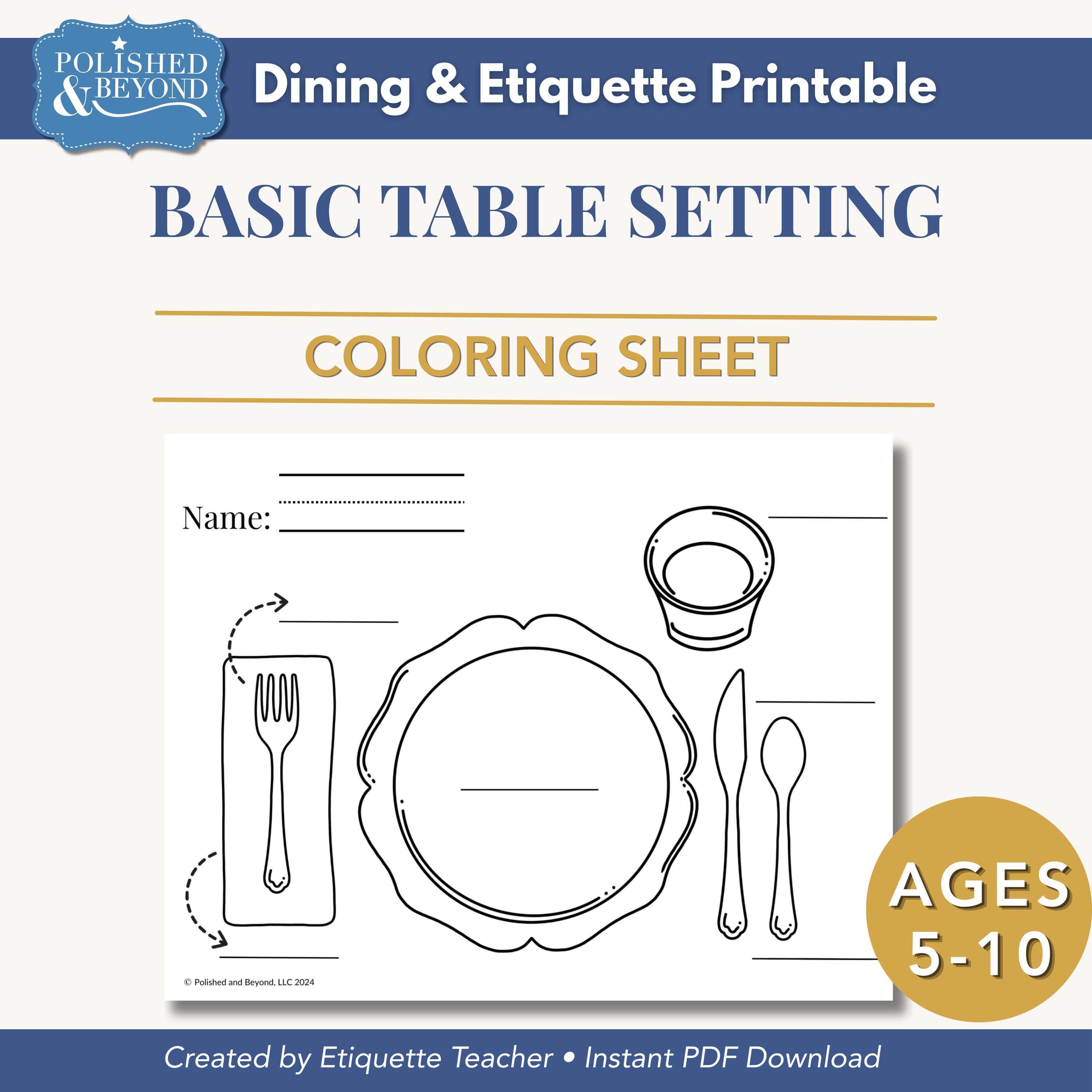 Table Setting Coloring Sheet - Etsy