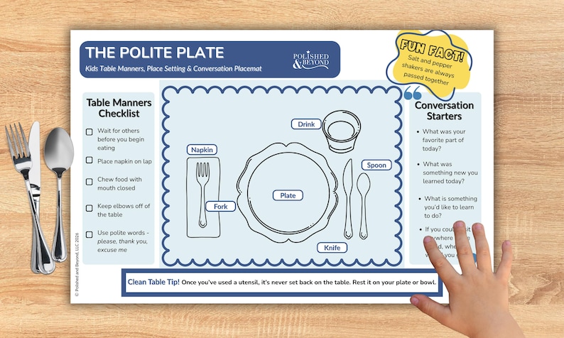 Table Etiquette Worksheet.pdf Kids Table Manners Placemat, Dining Etiquette, Conversation Starters ...