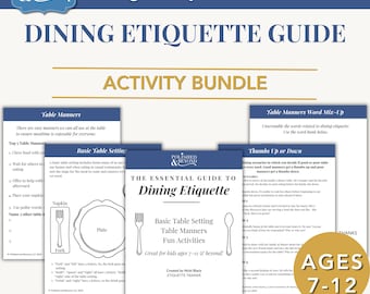 Kids Table Manners Printable, Dining Etiquette for Children, Homeschool Manners Lesson, Classroom Social Skills