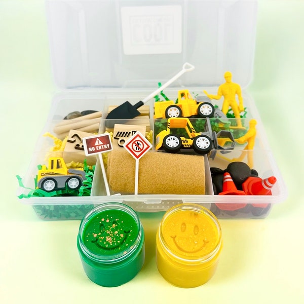 Construction Sensory Kit, Builder Play Dough Busy Box, Fine Motor Skills Development Activities Bin, Gift for Boys, Birthday gifts for boys