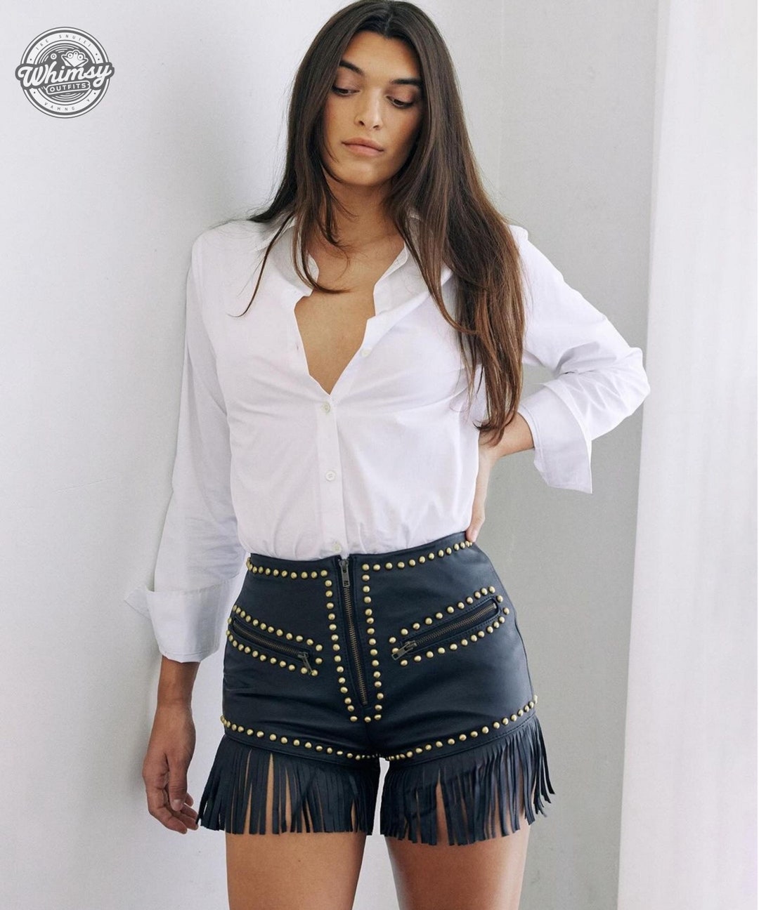 Leather Fringe Shorts-Black
