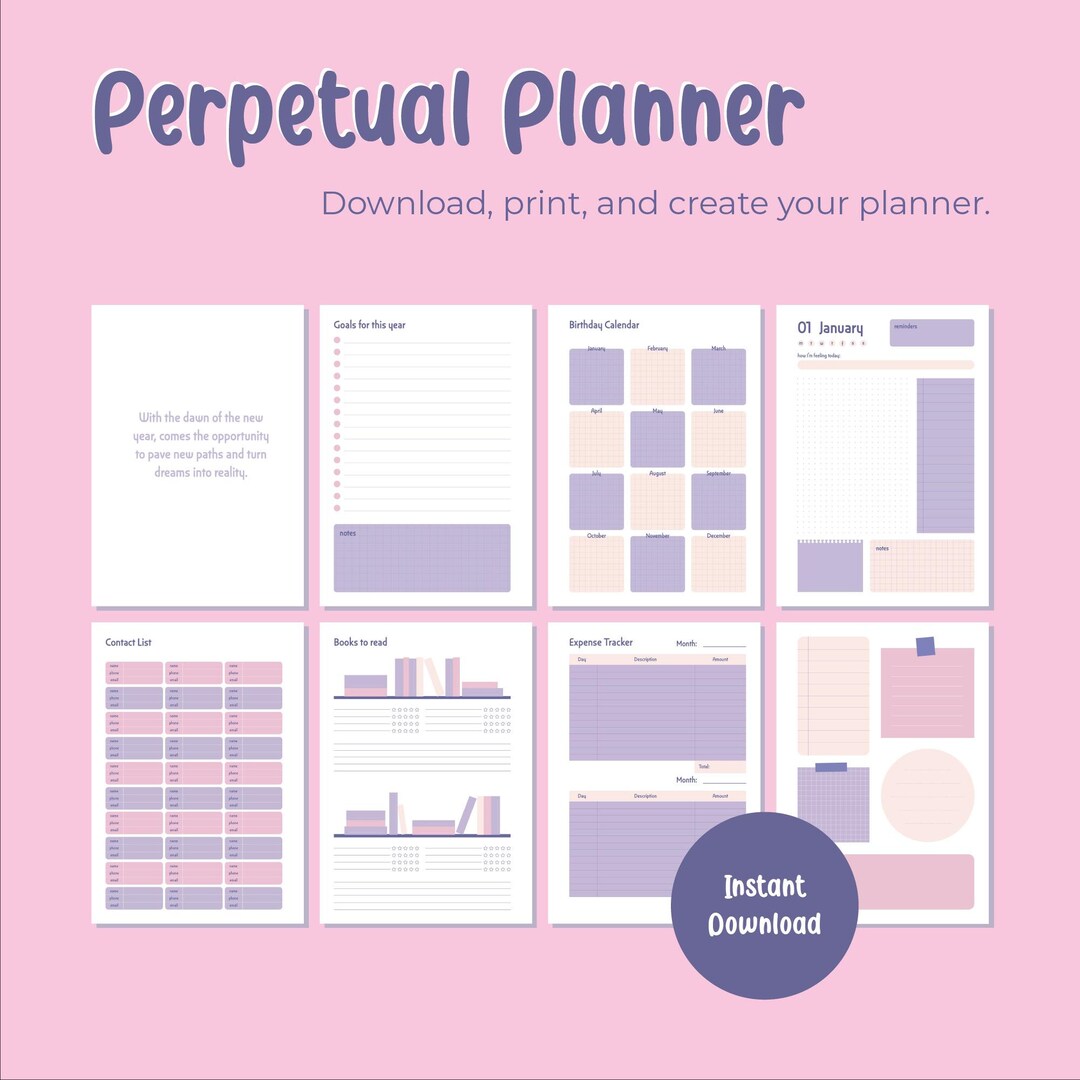 Cute Perpetual Planner Printable PDF Download A5 Size Perfect for ...